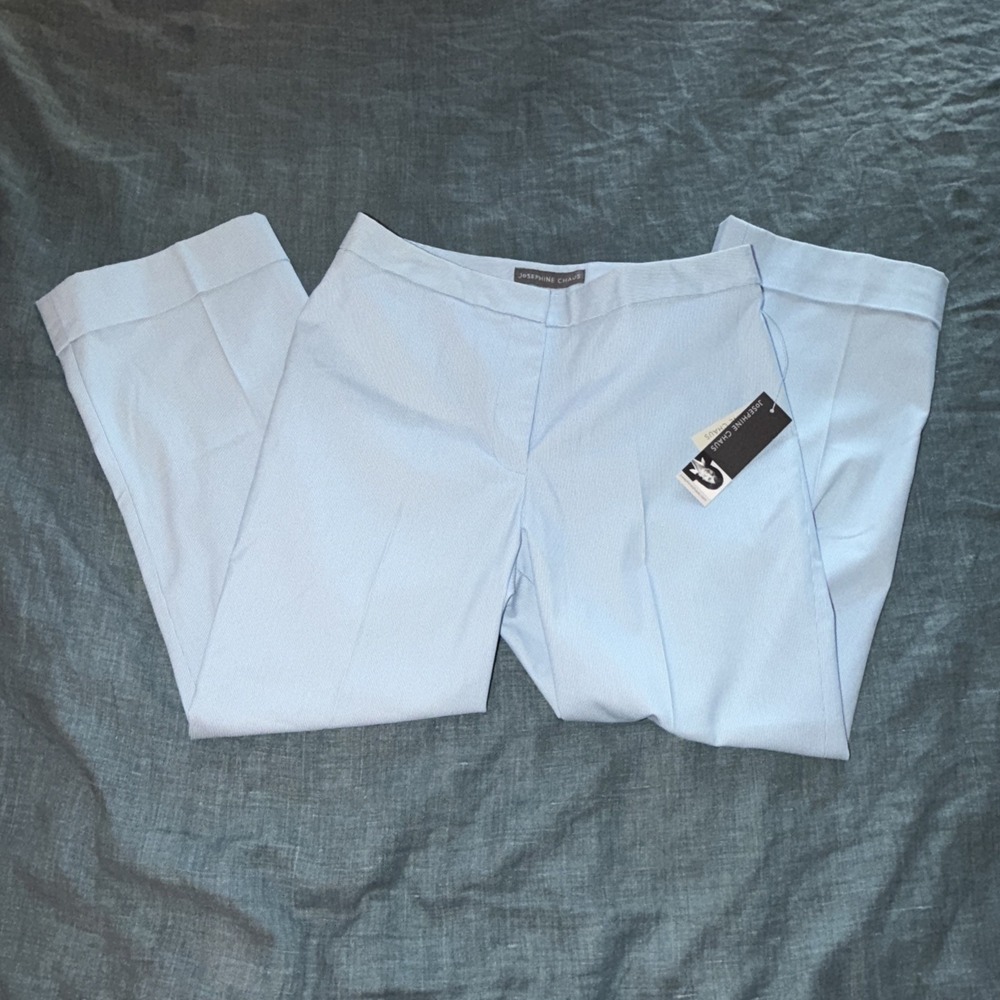 Josephine Chaus Womens Blue White Striped Wide Leg Cuffed Dress Pants Size 4 NWT